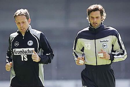 Marc Ziegler kam neu zu Arminia Bielefeld. Hier im Auftakttraining mit T. Schlieck (Foto Bielefeld Fotos)
